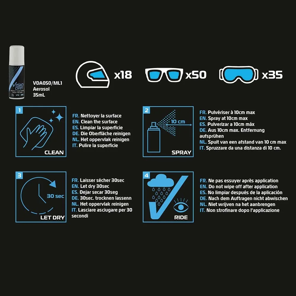 VISIODRY Spray anti-pluie pour visière