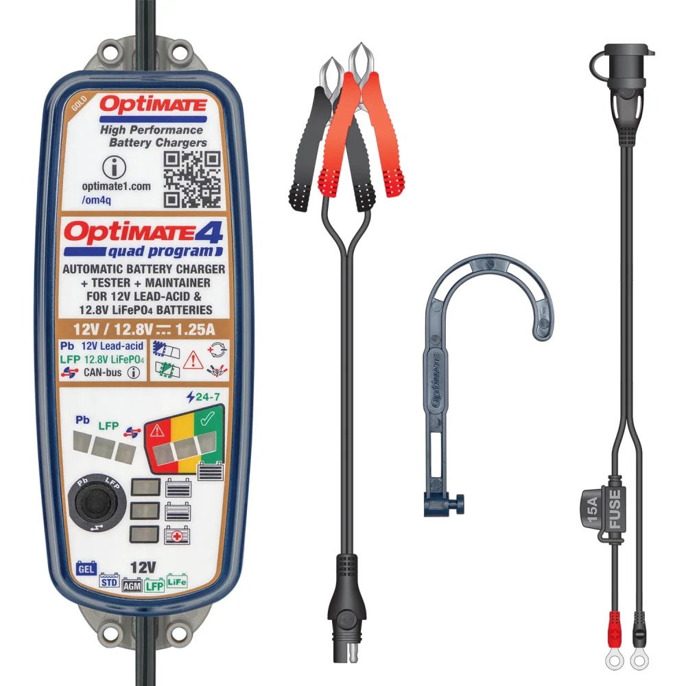 TECMATE Chargeur batterie Optimate 4 Quad Program Gold Series