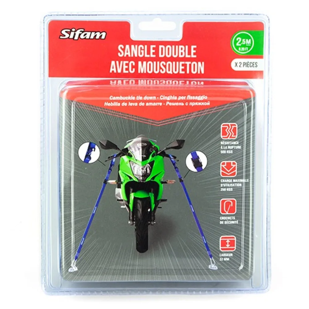 sifam_handlebar_straps_250cm_carabiner_blue_2.jpg SIFAM Sangles de guidon 2,50 m avec mousquetons (2 pack)