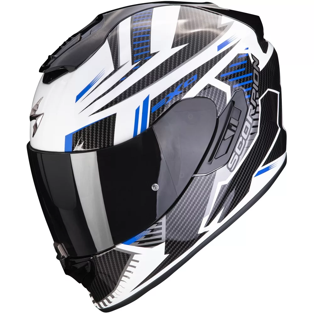 scorpion_exo_1400_evo_air_shell_white_black_blue_1.jpg SCORPION EXO-1400 Evo Air Shell Helm